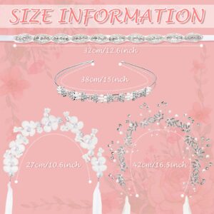 4 Pcs Bridal Flower Girl Headpieces - White Princess Wedding Headbands with Pearls, Rhinestones for Women, Girls Photography (Romantic Style)