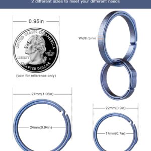 TISUR Titanium Key Ring,Elegant Quick Release Side Pushing Split Rings Kit-5Psc for Keychains,Heavy Duty Keyring for Dog Tag(Blue, K27+4K22)