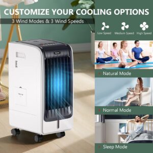 COSTWAY Portable Evaporative Air Cooler for Room, Include Remote Control, 2 Ice Packs, Portable Bladeless Fan with 3 Modes, 3 Speeds, 8H Timer, LED Display, Air Cooler for Indoor Use, Bedroom (White)