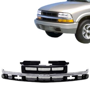 JustDrivably Front Grille Grill Compatible With Chevrolet 1998-2005 Blazer | 1998-2004 S10 Pickup Truck (Chrome Bar With Black Insert)