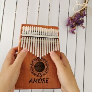 AMORE Kalimba 17 Keys Thumb Piano Small Musical Instrument Christmas Gift for Kids 70 Song Book Tabs Portable Mbira Finger Piano and Adults Beginners All in One Kit