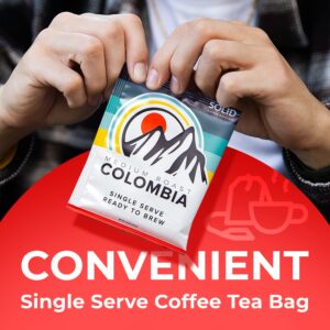 Colombia Medium Roast Coffee Tea Bags, Single Serve Coffee in Tea Bags for On-the-Go Brew, Cold Brew Bags Alternative to Instant Coffee Packets, Single Origin, Box of 10 - SOLID Coffee Roaster’s