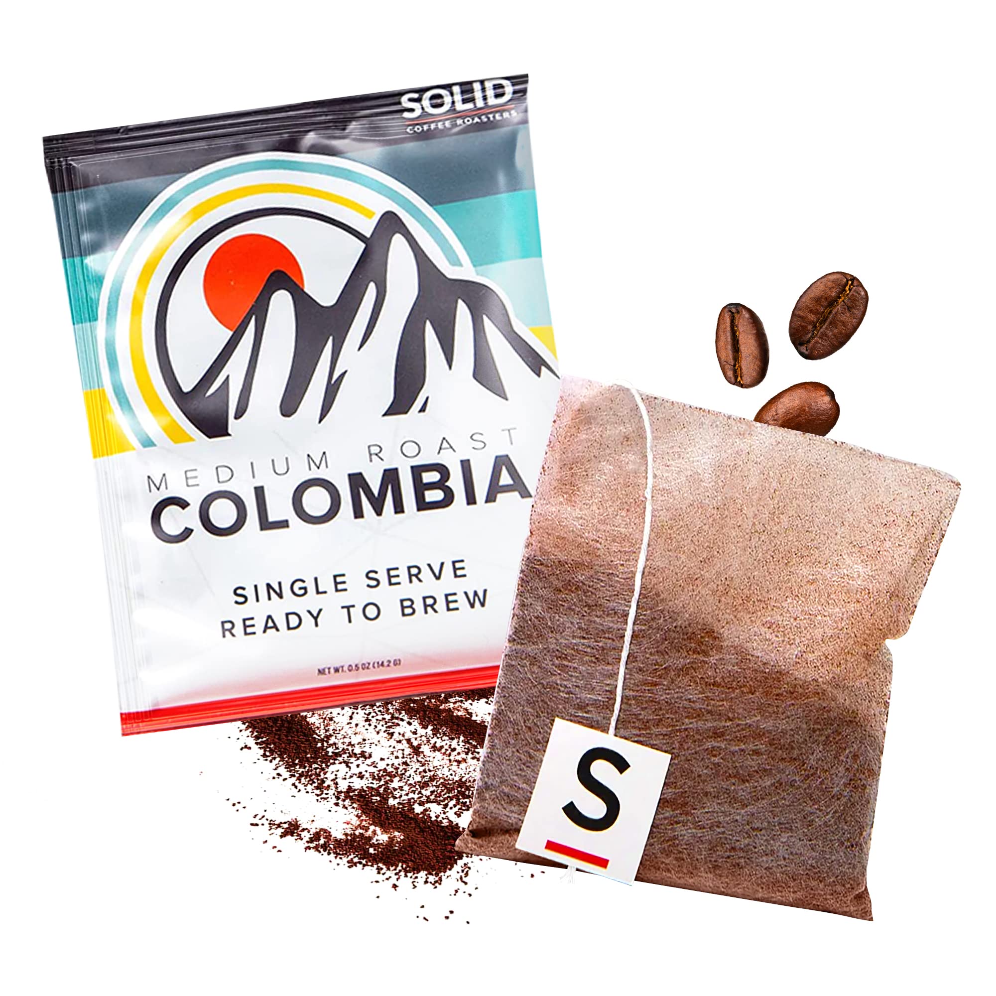 Colombia Medium Roast Coffee Tea Bags, Single Serve Coffee in Tea Bags for On-the-Go Brew, Cold Brew Bags Alternative to Instant Coffee Packets, Single Origin, Box of 10 - SOLID Coffee Roaster’s