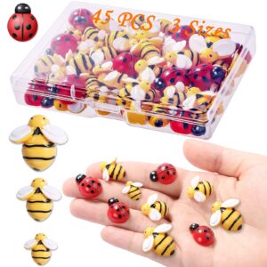 ccozn 45 pieces tiny resin bees ladybugs, 25 pcs resin honey bumblebees embellishments 20 pcs garden ladybugs decors with box bee decoration for diy crafts wreath scrapbooking, 0.75 inch