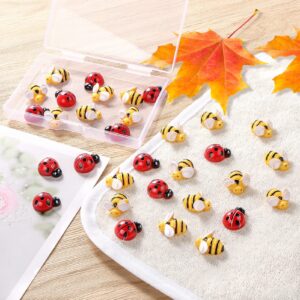 CCOZN 45 Pieces Tiny Resin Bees Ladybugs, 25 Pcs Resin Honey Bumblebees Embellishments 20 Pcs Garden Ladybugs Decors with Box Bee Decoration for DIY Crafts Wreath Scrapbooking, 0.75 Inch