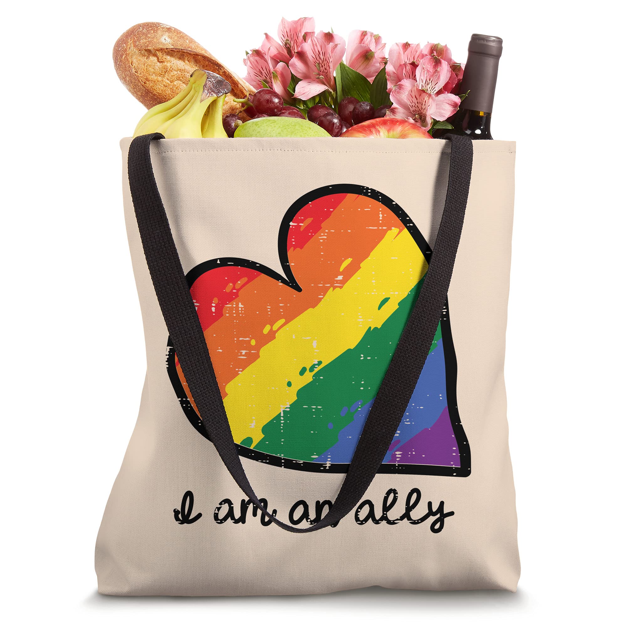 I Am An Ally Heart Gay Rainbow Pride LGBTQ Support Men Women Tote Bag