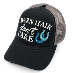 lifecraft barn hair dont care embroidered distressed womens ponytail trucker hat blue