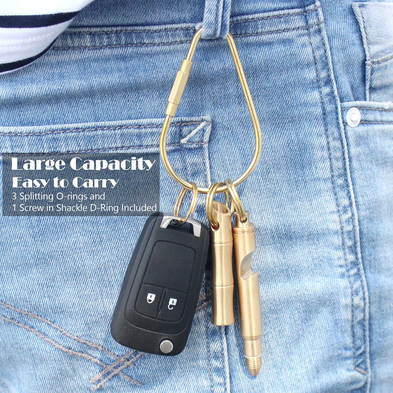 CMVFYL 3PCS Brass Screw Lock Keychain-Simple Style Heavy Duty Car Key Organizer, Universal Key Fob Holder for Men Women, Gold