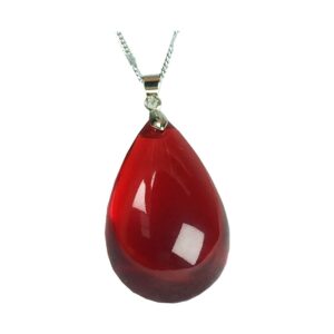 DUOVEKT Natural Red Blood Amber Pendant Necklace,Amber Stone Pendant Jewelry For Women Lady Men Crystal Beads35x20mm Water Drop Gemstone,Silver Chains