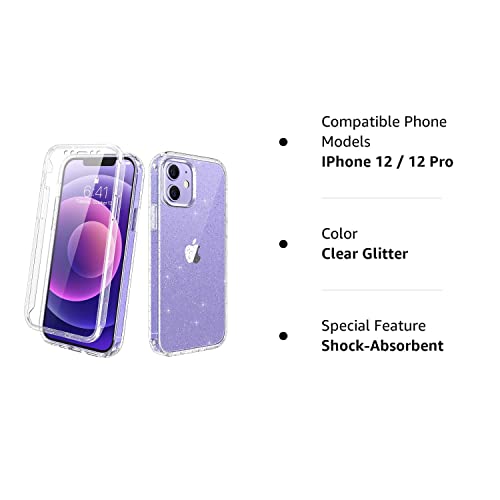 Diaclara Designed for iPhone 12/12 Pro Case, Full Body Rugged Case with Built-in Touch Sensitive Anti-Scratch Screen Protector, Soft TPU Bumper Case for iPhone 12/12 Pro 6.1" (Clear Glitter)