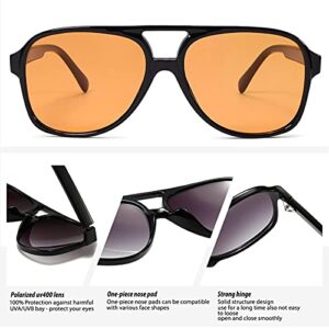 70s Retro Aviator Sunglasses for Women – Men Large Frame Square Vintage Orange Sunglasses UV400 Protection (Orange)