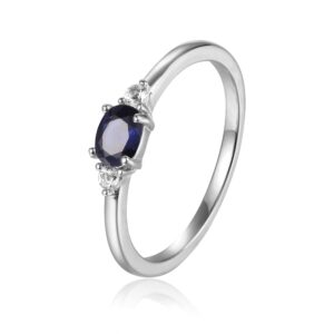 Natural Blue Sapphire Three Stone Ring in 925 Sterling Silver for Her- Cute Alexandrite Moissanite September Birthstone Rings For Women