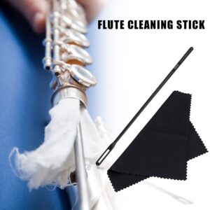 Flute Cleaning Rod with 3pcs Cleaning Swabs Flute Cleaning Kit Flute Cleaner Flute Polishing Cloth, Black