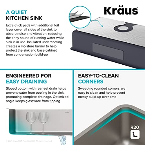 Kraus KCL-1700 Dex 16 Gauge Stainless Steel Single Bowl Sink with Spot Free 18-Inch Commercial Kitchen Faucet with Dual Function Pull-Down Sprayhead in All-Brite