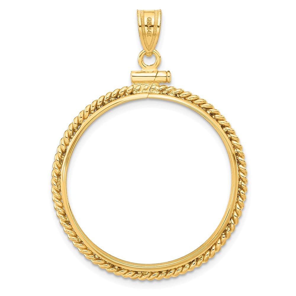 Gold Coin Pendant Mounting - 27mm Coin Size - Twist Rope Frame Design - 14K Yellow Gold - Screw Top with Bail