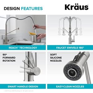 Kraus KCL-1700 Dex 16 Gauge Stainless Steel Single Bowl Sink with Spot Free 18-Inch Commercial Kitchen Faucet with Dual Function Pull-Down Sprayhead in All-Brite