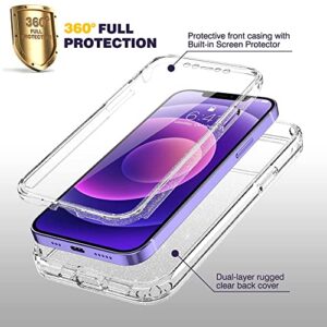 Diaclara Designed for iPhone 12/12 Pro Case, Full Body Rugged Case with Built-in Touch Sensitive Anti-Scratch Screen Protector, Soft TPU Bumper Case for iPhone 12/12 Pro 6.1" (Clear Glitter)