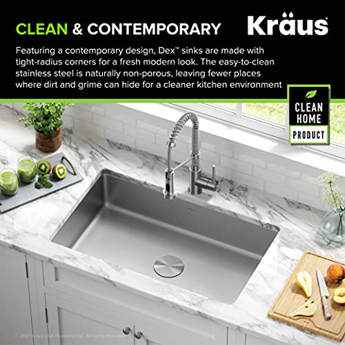 Kraus KCL-1700 Dex 16 Gauge Stainless Steel Single Bowl Sink with Spot Free 18-Inch Commercial Kitchen Faucet with Dual Function Pull-Down Sprayhead in All-Brite