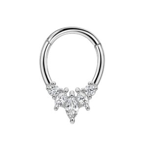 FANSING Surgical Steel Septum Jewelry 16g Septum Rings for Women Prong Set CZ Teardrop Septum Clicker Silver Septum Ring 16 Gauge 8mm Daith Piercing Jewelry Triangle Septum Ring