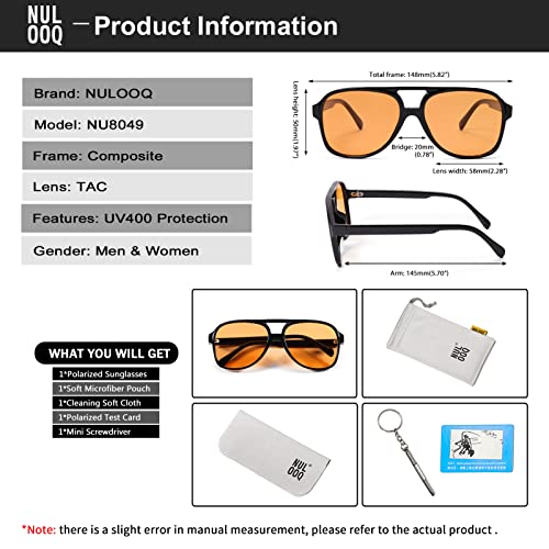 70s Retro Aviator Sunglasses for Women – Men Large Frame Square Vintage Orange Sunglasses UV400 Protection (Orange)