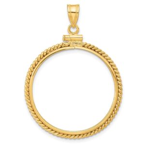 Gold Coin Pendant Mounting - 27mm Coin Size - Twist Rope Frame Design - 14K Yellow Gold - Screw Top with Bail