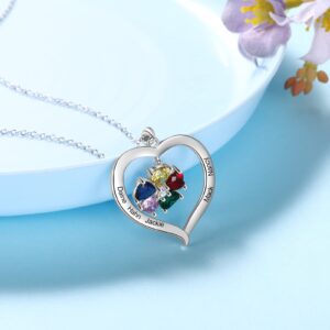 Personalized Names Forever Love Heart Women Necklace with 1-8 Simulated Birthstone Pendant Necklaces for Grandma Family Promise Jewelry Birthday Gift for Her Mom Wife (5 stones)