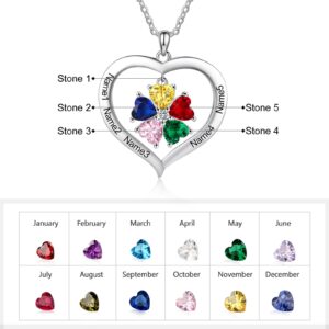 Personalized Names Forever Love Heart Women Necklace with 1-8 Simulated Birthstone Pendant Necklaces for Grandma Family Promise Jewelry Birthday Gift for Her Mom Wife (5 stones)