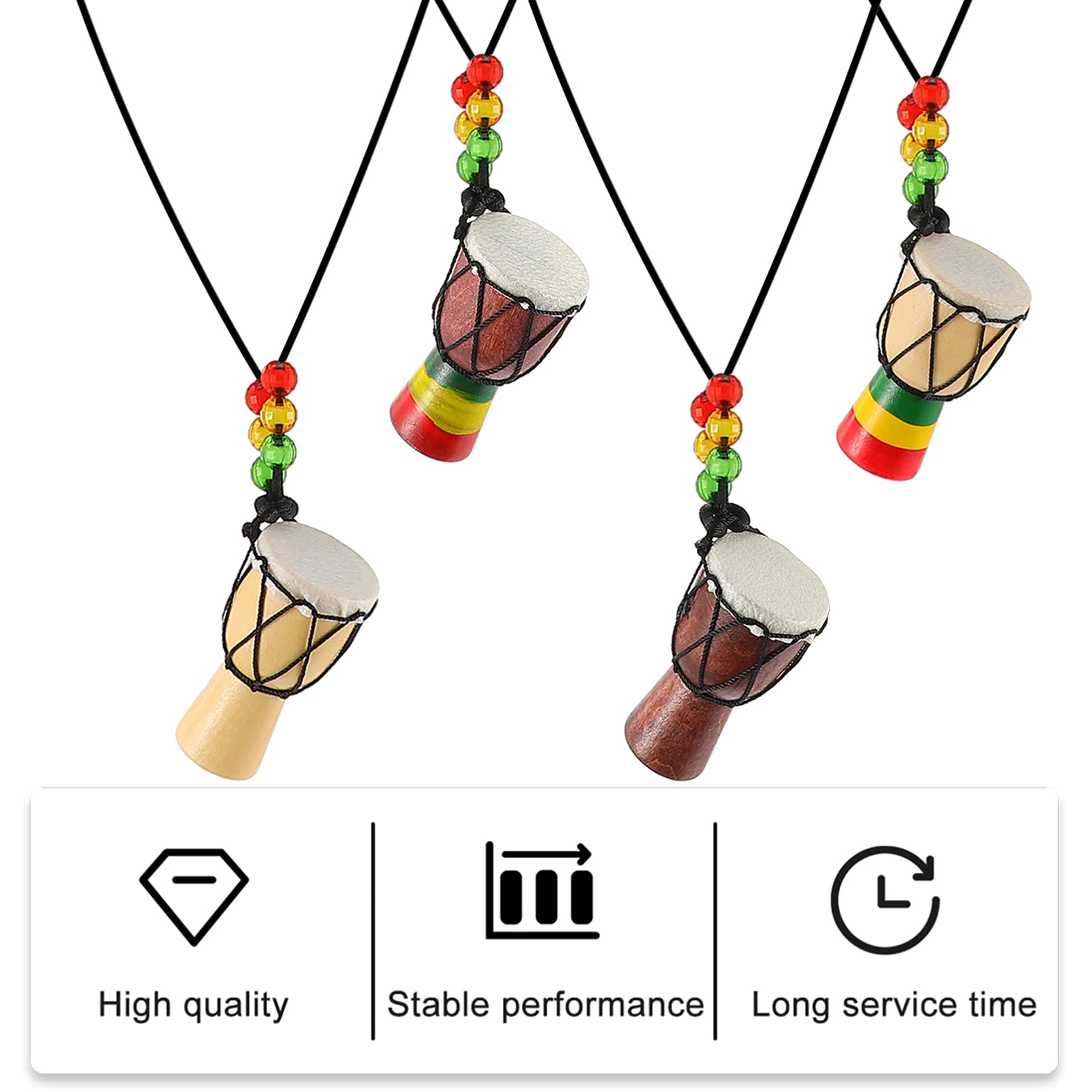 EXCEART 4pcs Musical Instrument Necklaces Pendant Miniature African Drum Djembe Drummer Musician Percussion Jewelry Drum Player Band