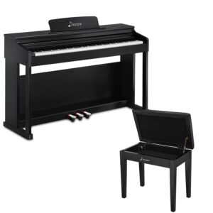 donner ddp-100 88-key weighted action digital piano with piano bench, beginner bundle with furniture stand, power adapter, triple pedals, mp3 function, black