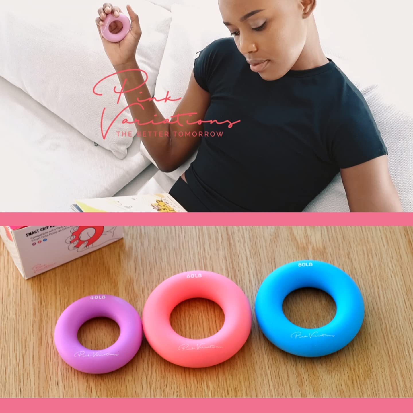 PINK VARIATIONS Smart Exercise Rings - Hoop Extra Weight - Hand Exerciser– Pilates Ring - Grip Strength Trainer Compatible with Smart Weighted Hoop Extra Weight-Ideal for Fitness, Rehabilitation, Yoga