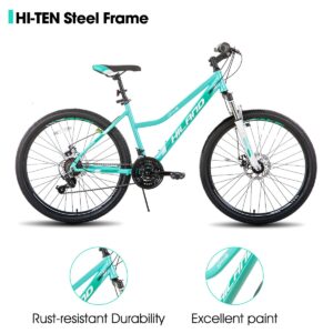 HH HILAND 26 Inch Womens Mountain Bike, with Step-Through Frame, 21 Speeds, Suspension Fork MTB, Bicycle for Women Men Adult Green