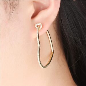 CEYIYA Heart Hoop Earrings - CZ Heart Hoop Earrings in Gold/White Gold for Women - Heart Earrings CZ Paved