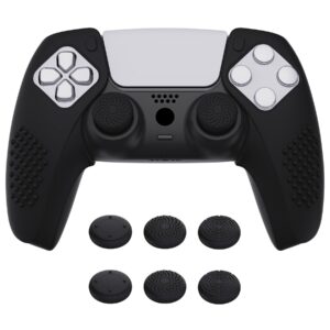 PlayVital 3D Studded Edition Ergonomic Soft Controller Silicone Case Grips for ps5 Compatible with Charging Station Rubber Protector Skins with 6 Thumbstick Caps for ps5 Controller – Black