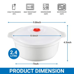 MON10 Microwave Ramen Bowl Set Noodle Bowls and Chopstick With Lid, Microwave Safe Ramen Cooker Noodle or Soup Bowl, Office College Dorm Room essential Instant Cooking (White 2.4L)