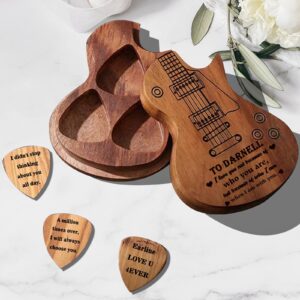 Custom Guitar Pick Holder with 3 Pcs Wooden Guitar Picks, Personalized Guitar Pick Case Box, Engraved Name,Text,Customized Gift for Dad,Husband,Boyfriend,Son,Friends