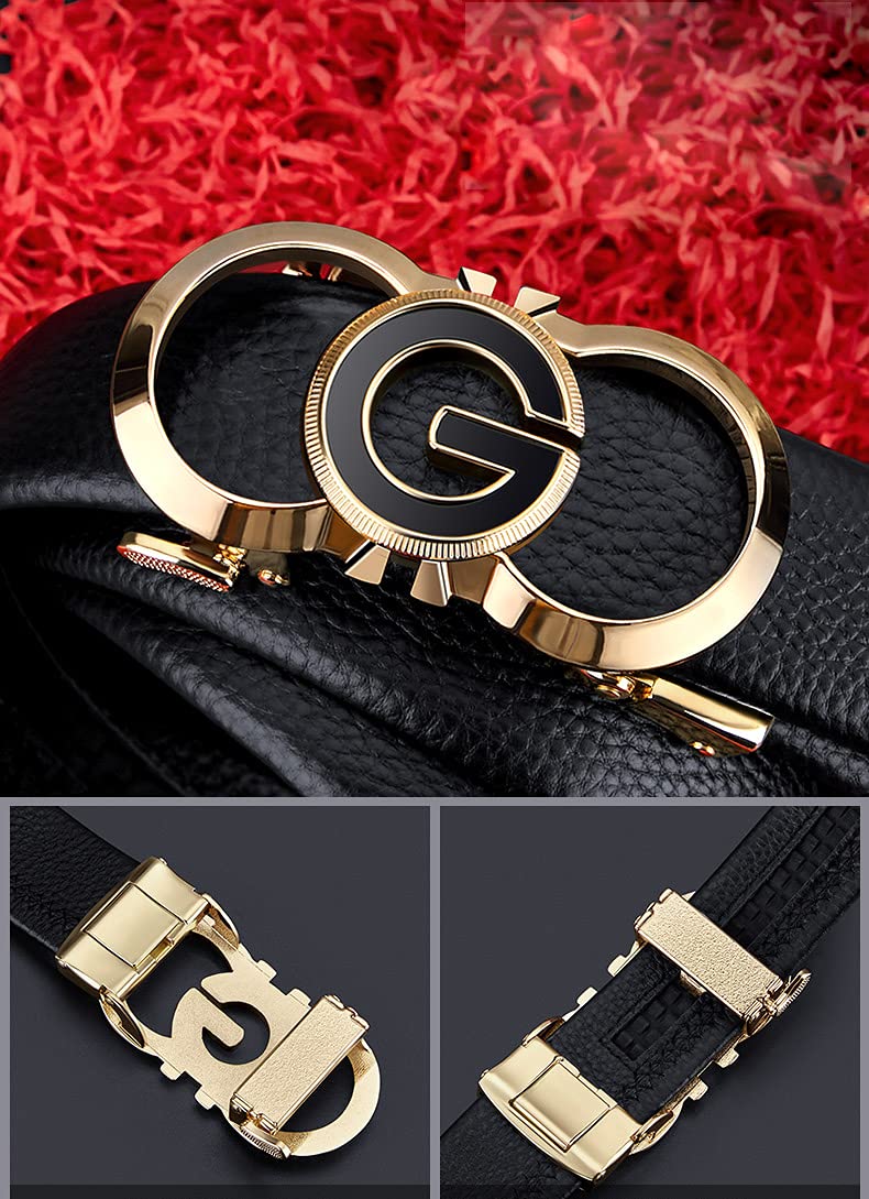 VANNANBA Leather ratchet Belts for Men Automatic Buckle Casual Work Dress Belt with Gift Box