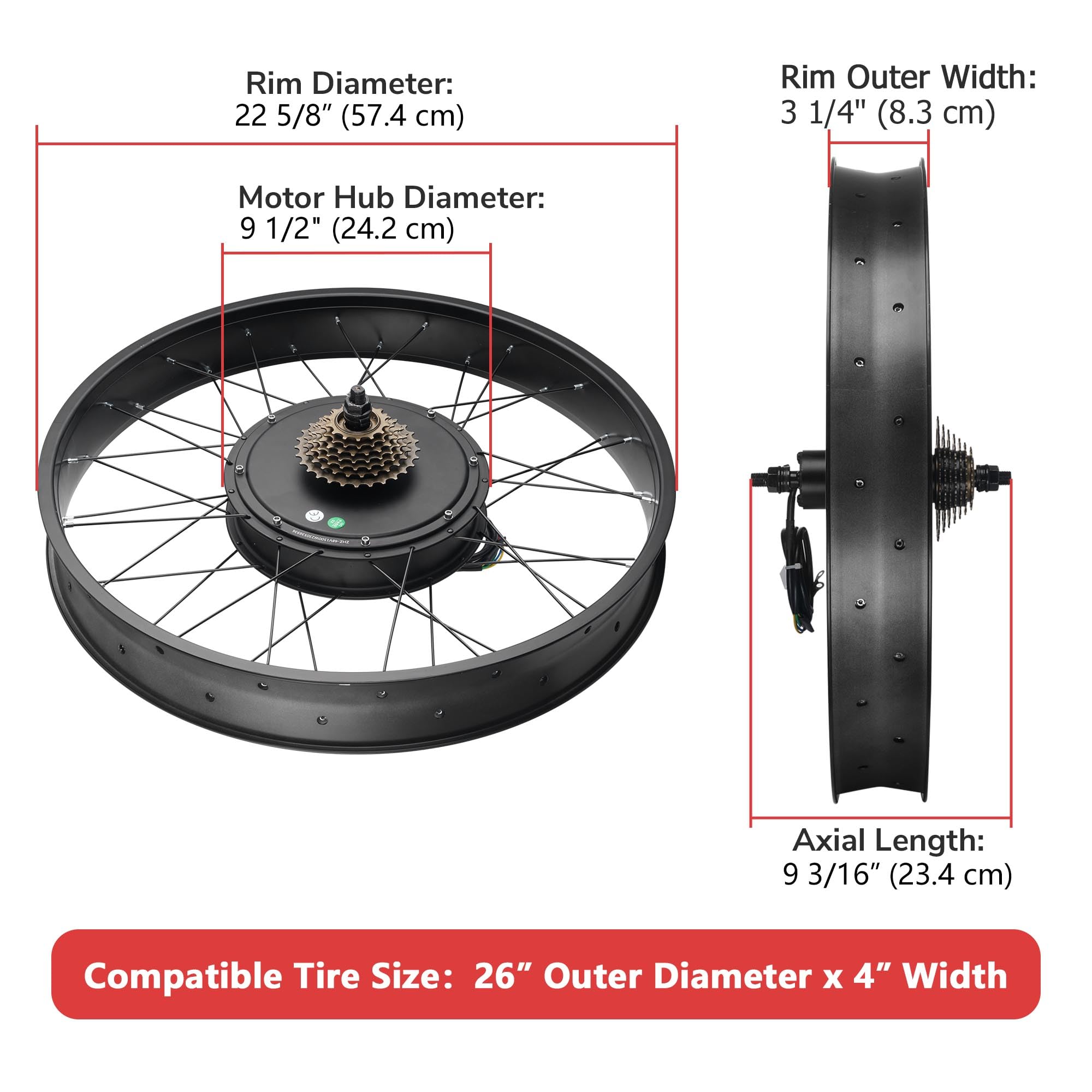 AW Electric Bike Conversion Kit 26" Rear Wheel 48V 1500W EBike Conversion Kit for 4" Fat Tire Cycling Hub Motor W/LCD & PAS System Twist Throttle