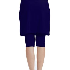 MAXE Women Swim Skirt with Legging Sun Protective UPF 50+ Swimming Tight Attached Skort Capris Navy Small