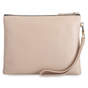 DORIS&JACKY Leather Wristlet Clutch Purse For Women Large Designer Wallet With Detachable Strap (beige)