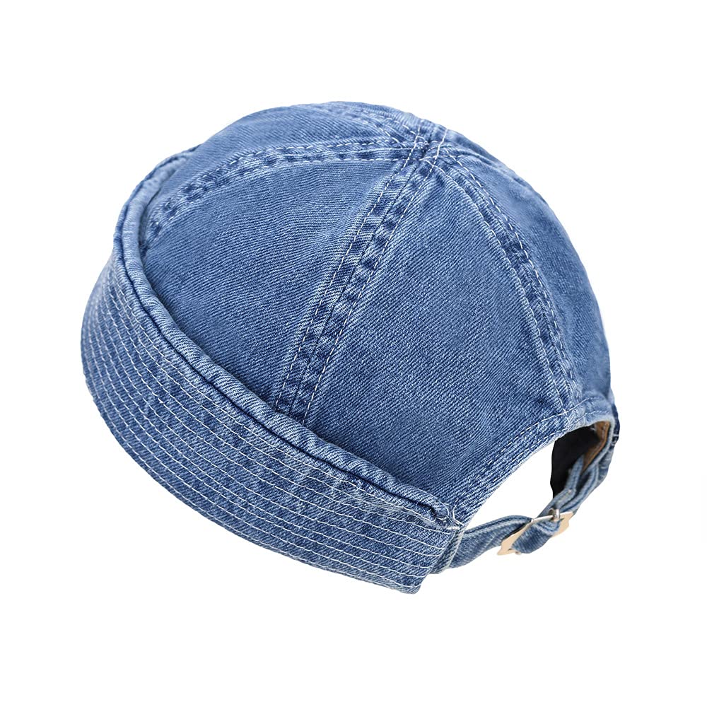 HUIYAO Washed Denim Beanie Hat Vintage Docker Cap for Men Women, Fashion Leisure Brimless Cuff Rolled Harbour Hat Adjustable Fisherman Caps