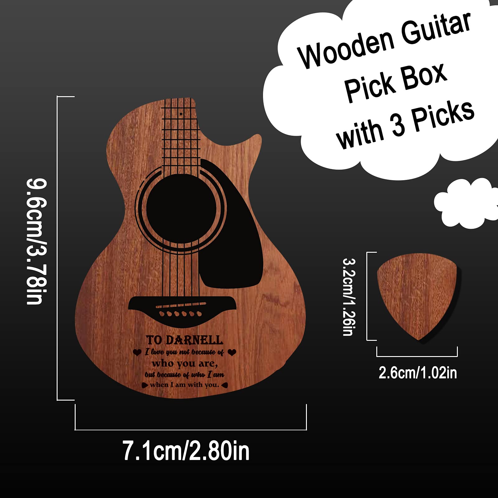 Custom Guitar Pick Holder with 3 Pcs Wooden Guitar Picks, Personalized Guitar Pick Case Box, Engraved Name,Text,Customized Gift for Dad,Husband,Boyfriend,Son,Friends