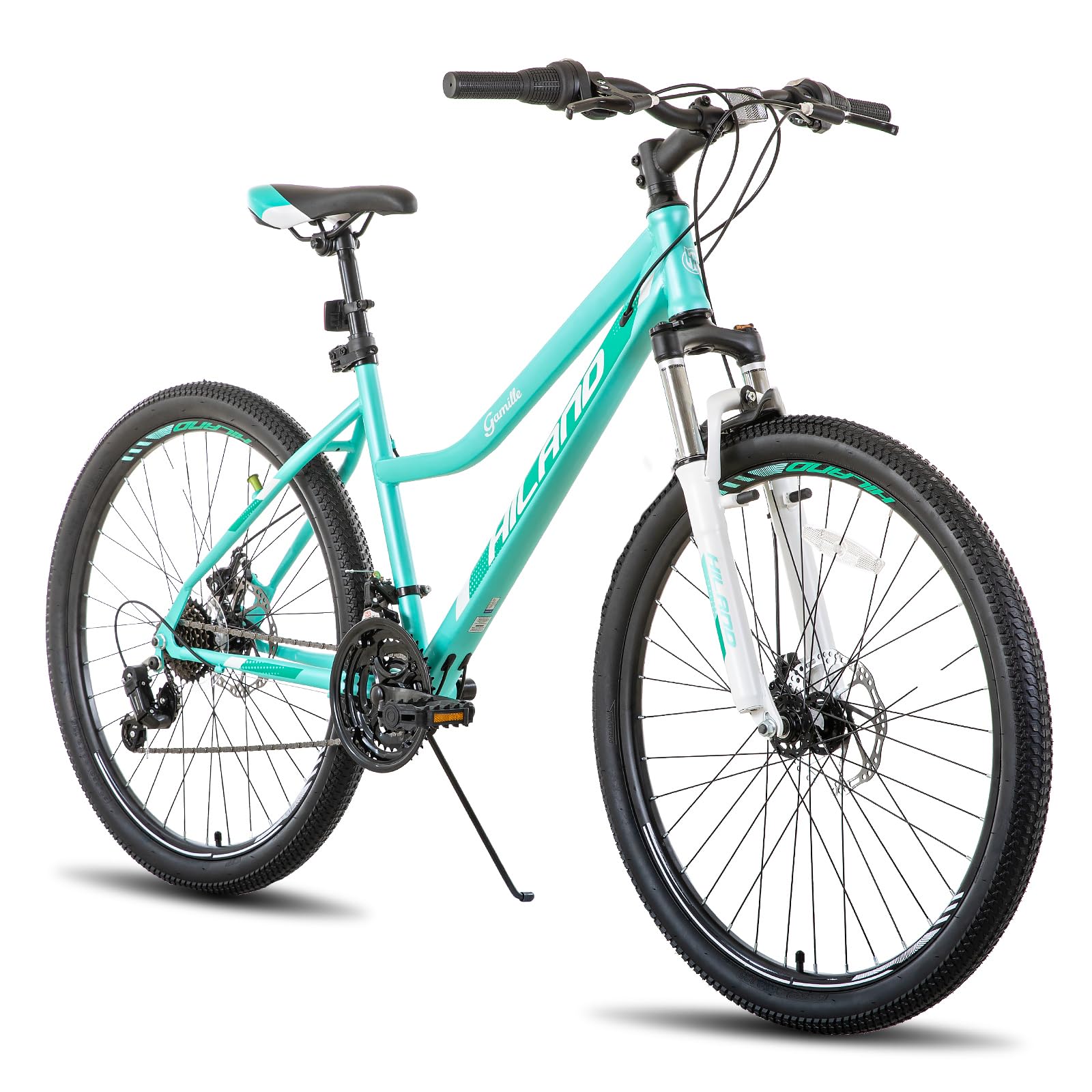 HH HILAND 26 Inch Womens Mountain Bike, with Step-Through Frame, 21 Speeds, Suspension Fork MTB, Bicycle for Women Men Adult Green