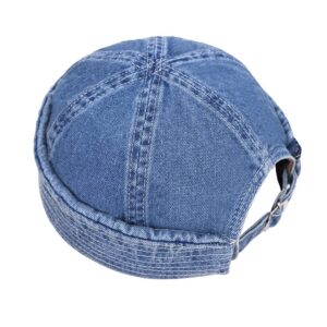 HUIYAO Washed Denim Beanie Hat Vintage Docker Cap for Men Women, Fashion Leisure Brimless Cuff Rolled Harbour Hat Adjustable Fisherman Caps