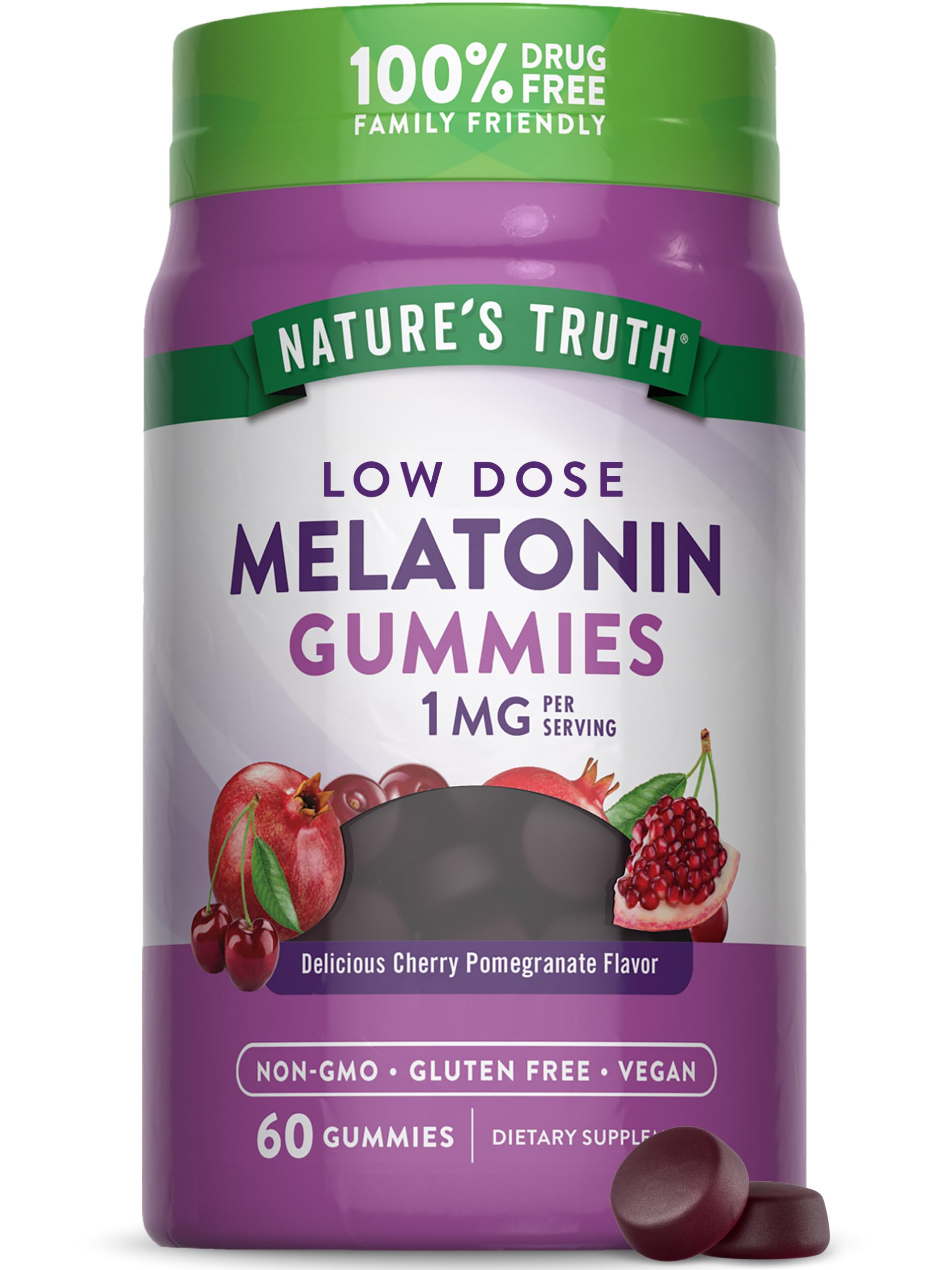 Nature's Truth Melatonin Gummies | 1mg | 60 Count | Cherry Pomegranate Flavor | Vegan, Non-GMO & Gluten Free Supplement