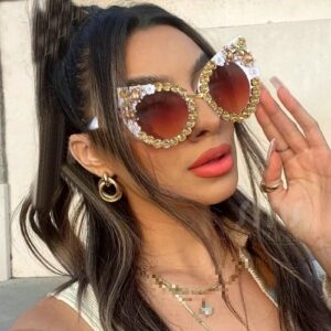 Oversized Diamond Sunglasses Women Rhinestone Cat Eye Sunglasses Vintage Female Sparkling Party sunglasses Eyewear (white, X)