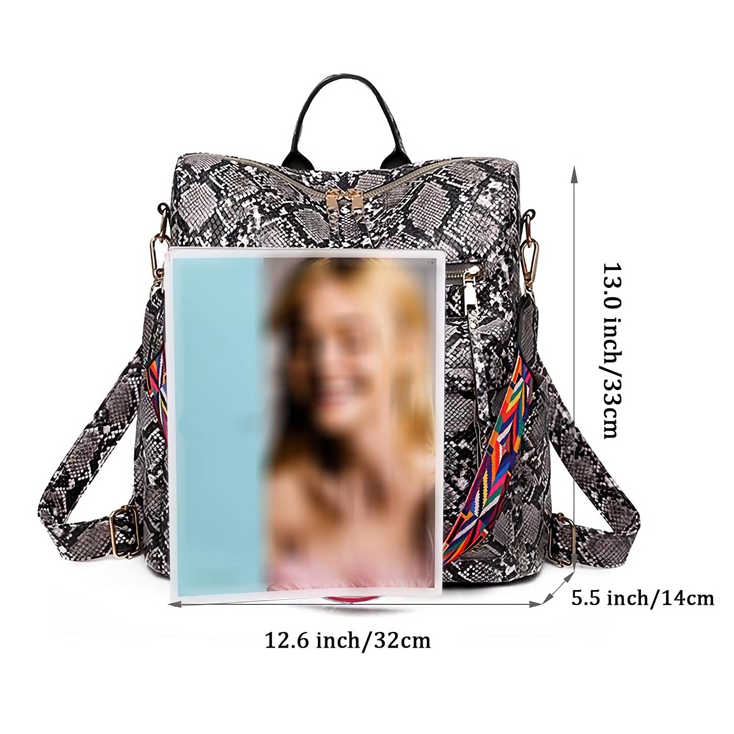 Vensivy Women's Snake Print Backpack Snakeskin Purse Handbag Shoulder Bag Casual Multipurpose Tote Travel Rucksack (White)