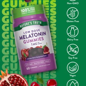 Nature's Truth Melatonin Gummies | 1mg | 60 Count | Cherry Pomegranate Flavor | Vegan, Non-GMO & Gluten Free Supplement