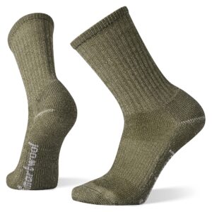 smartwool men's classic hike light cushion crew socks, military olive, small