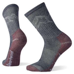 smartwool men's hike classic edition light cushion mountain pattern crew socks, deep navy, large