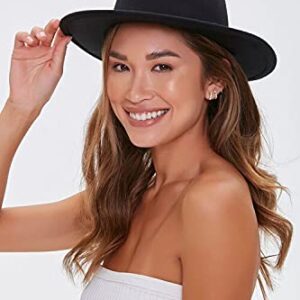 Womens Vintage Wide-Brim Fedora-Hat with Belt-Buckle Panama Hat for Women (Black 1pc, M:56-58cm/22.4-23.2inch)